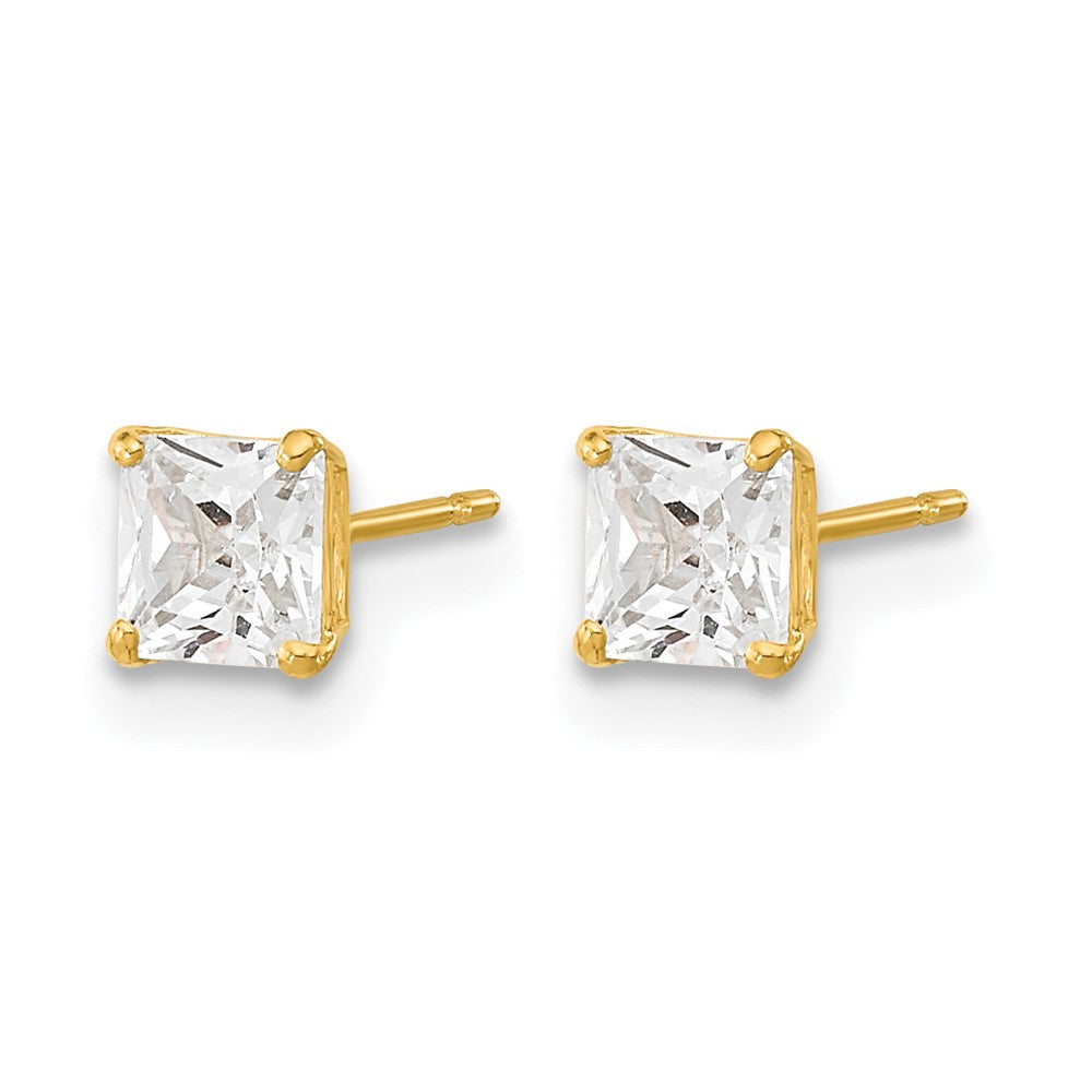 14k Madi K 4mm Square CZ Basket-Set Stud Earrings