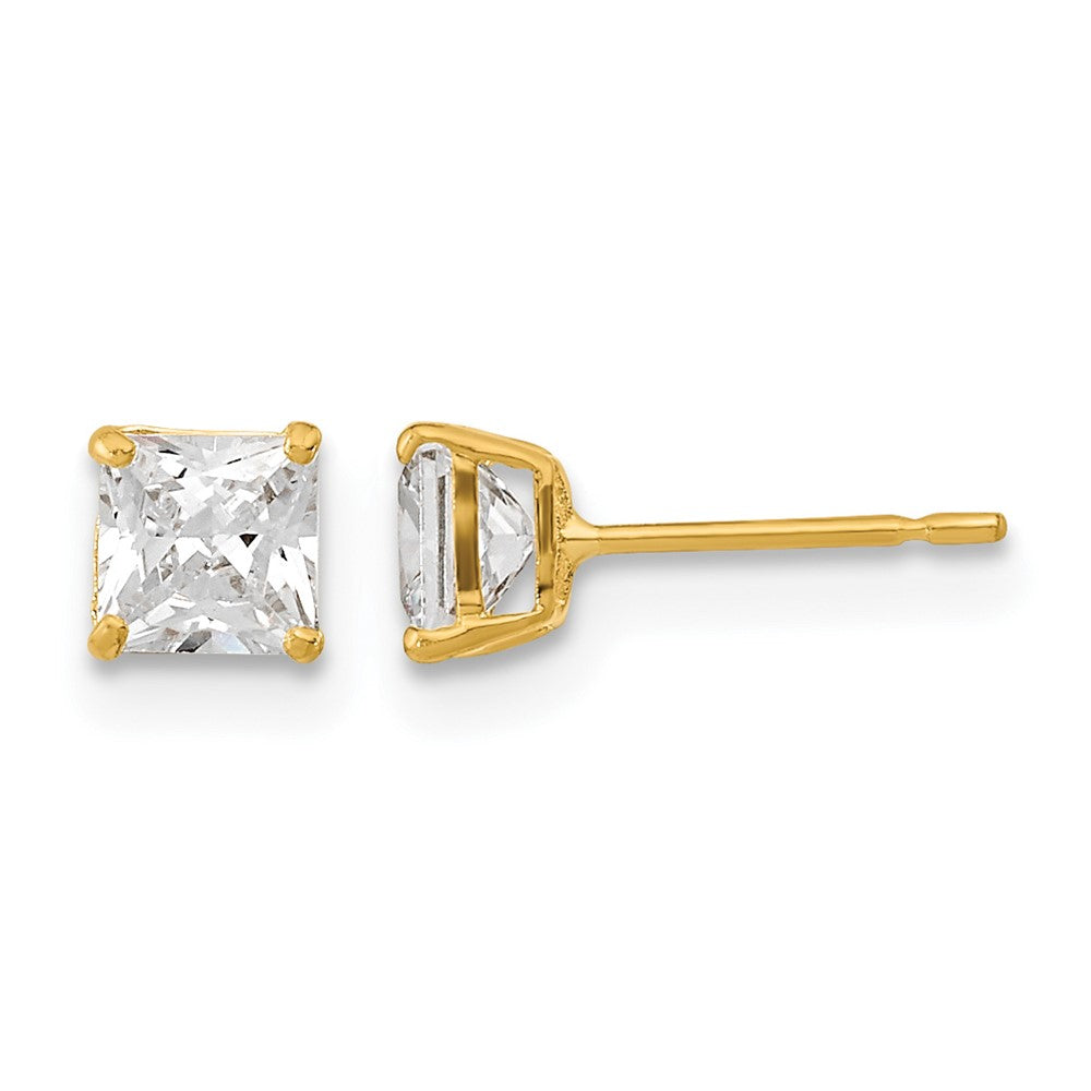 14k Madi K 4mm Square CZ Basket-Set Stud Earrings