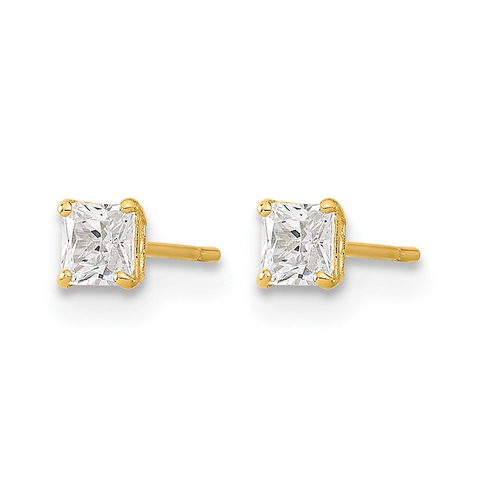 14k Madi K 3mm Square CZ Basket-Set Stud Earrings