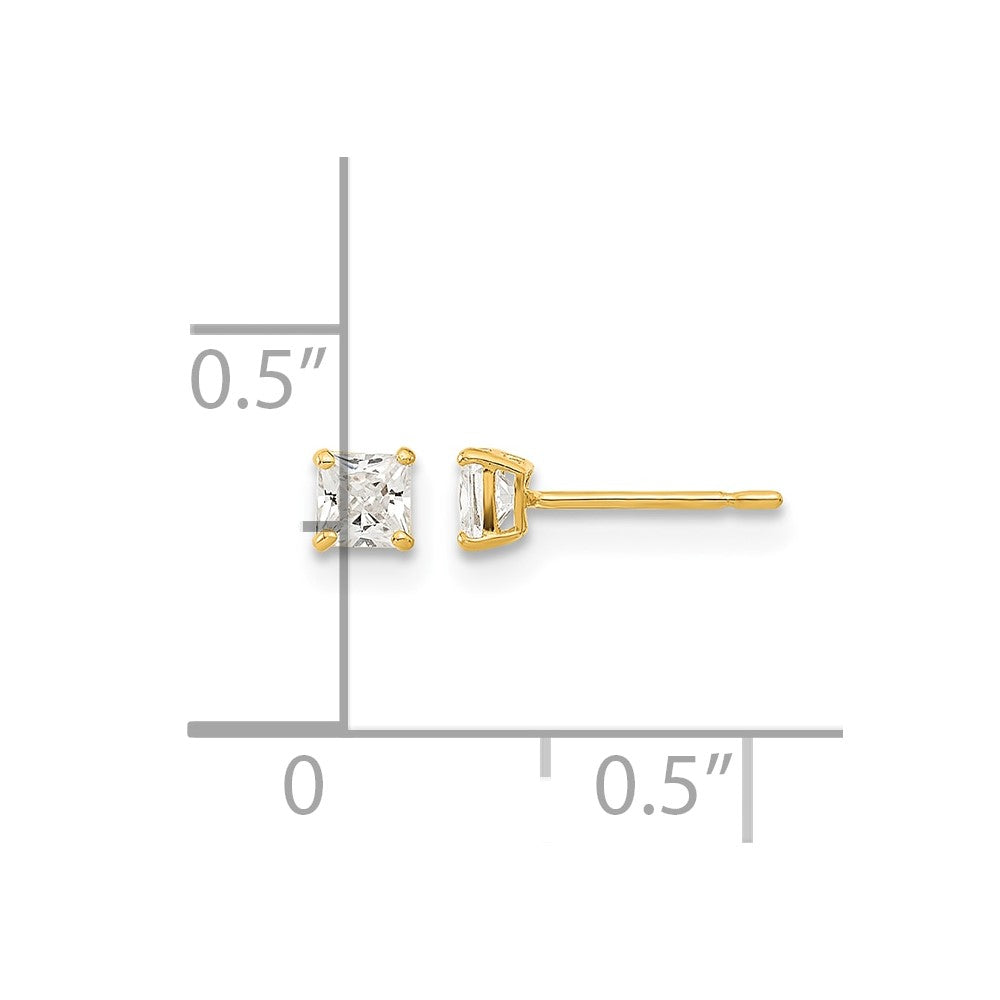 14k Madi K 3mm Square CZ Basket-Set Stud Earrings