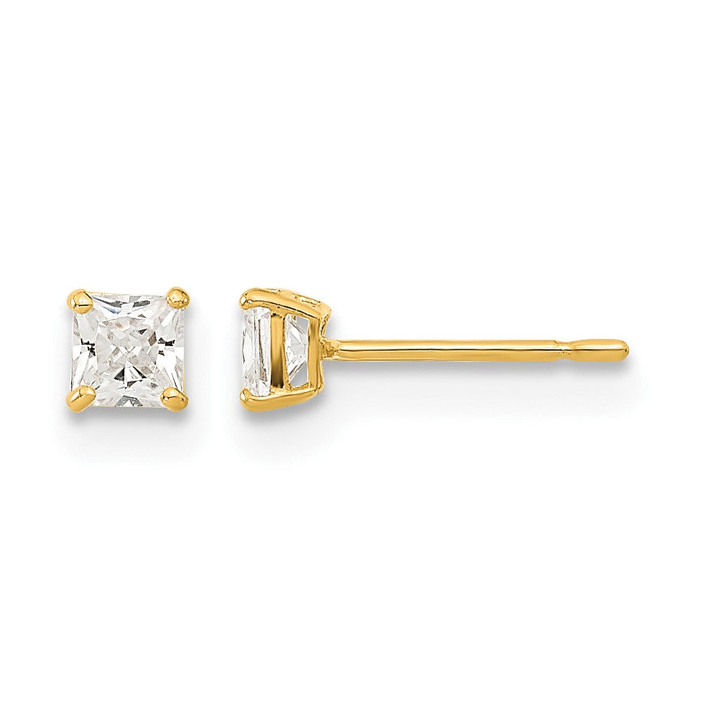 14k Madi K 3mm Square CZ Basket-Set Stud Earrings