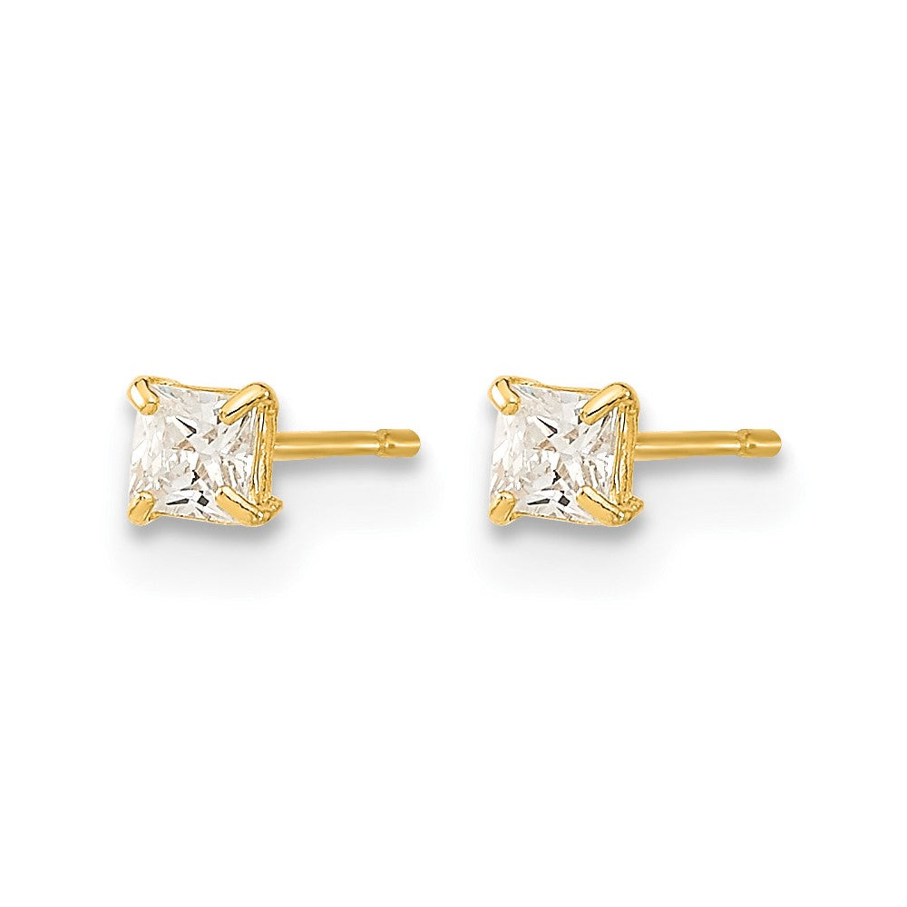 14k Madi K 2.5mm Square CZ Basket-Set Stud Earrings