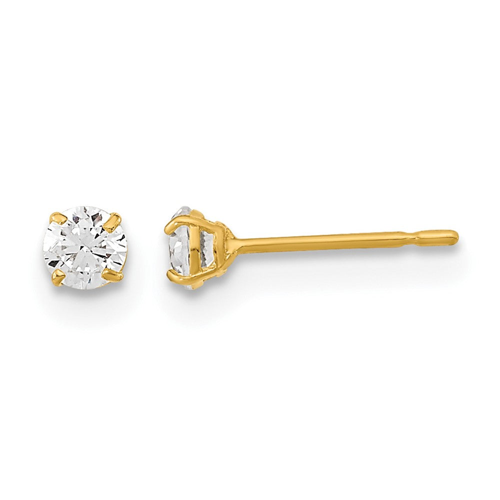 14k Madi K 3mm Round CZ Basket-Set Stud Earrings
