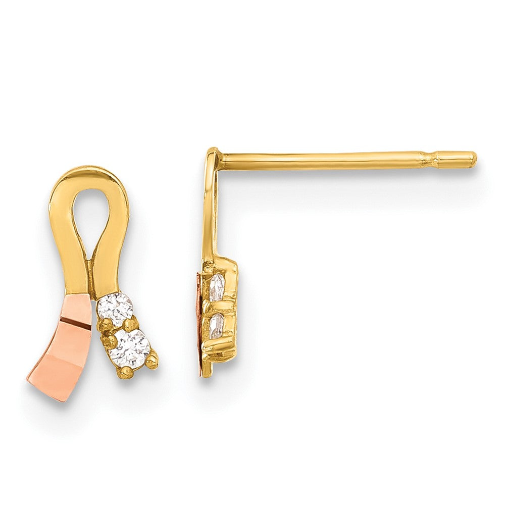 14k Madi K Yellow & Rose Gold CZ Children's Ribbon Earrings