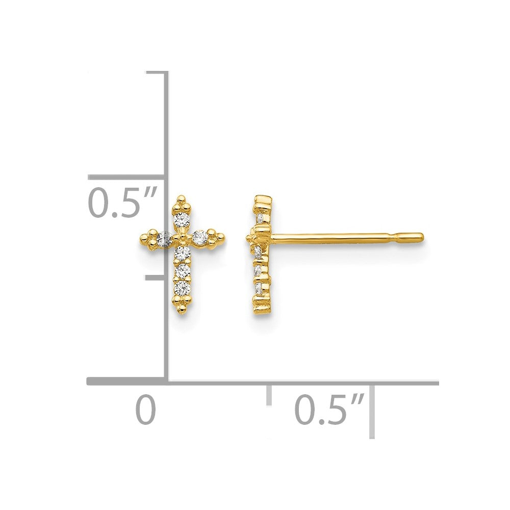 14k Madi K CZ Cross Childrens Post Earrings