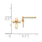 14k Yellow and Rose Gold Madi K Heart Cross Childrens Post Earrings