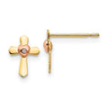 14k Yellow and Rose Gold Madi K Heart Cross Childrens Post Earrings