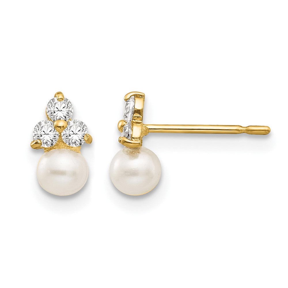 14k Madi K White Freshwater Cultured Pearl and CZ Post Earrings