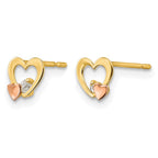 14k Yellow and Rose Gold Madi K CZ Heart Childrens Post Earrings