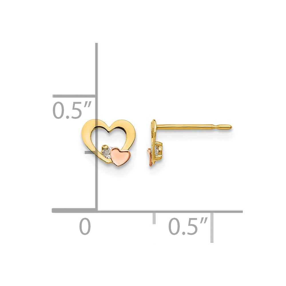 14k Yellow and Rose Gold Madi K CZ Heart Childrens Post Earrings