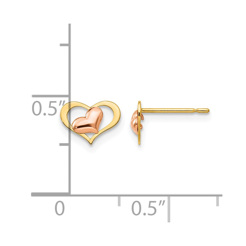 14k Yellow and Rose Gold Madi K 8.00mm Heart Childrens Post Earrings