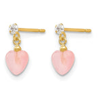 14k Madi K CZ and Pink Cats Eye Heart Dangle Childrens Post Earrings