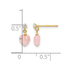 14k Madi K CZ and Pink Cats Eye Heart Dangle Childrens Post Earrings