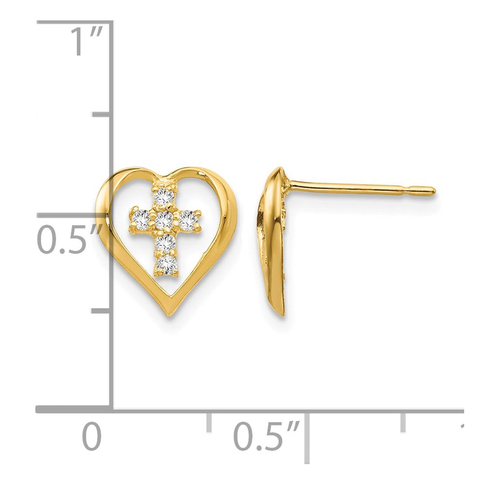 14k Madi K CZ Heart Cross Childrens Post Earrings