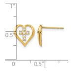 14k Madi K CZ Heart Cross Childrens Post Earrings