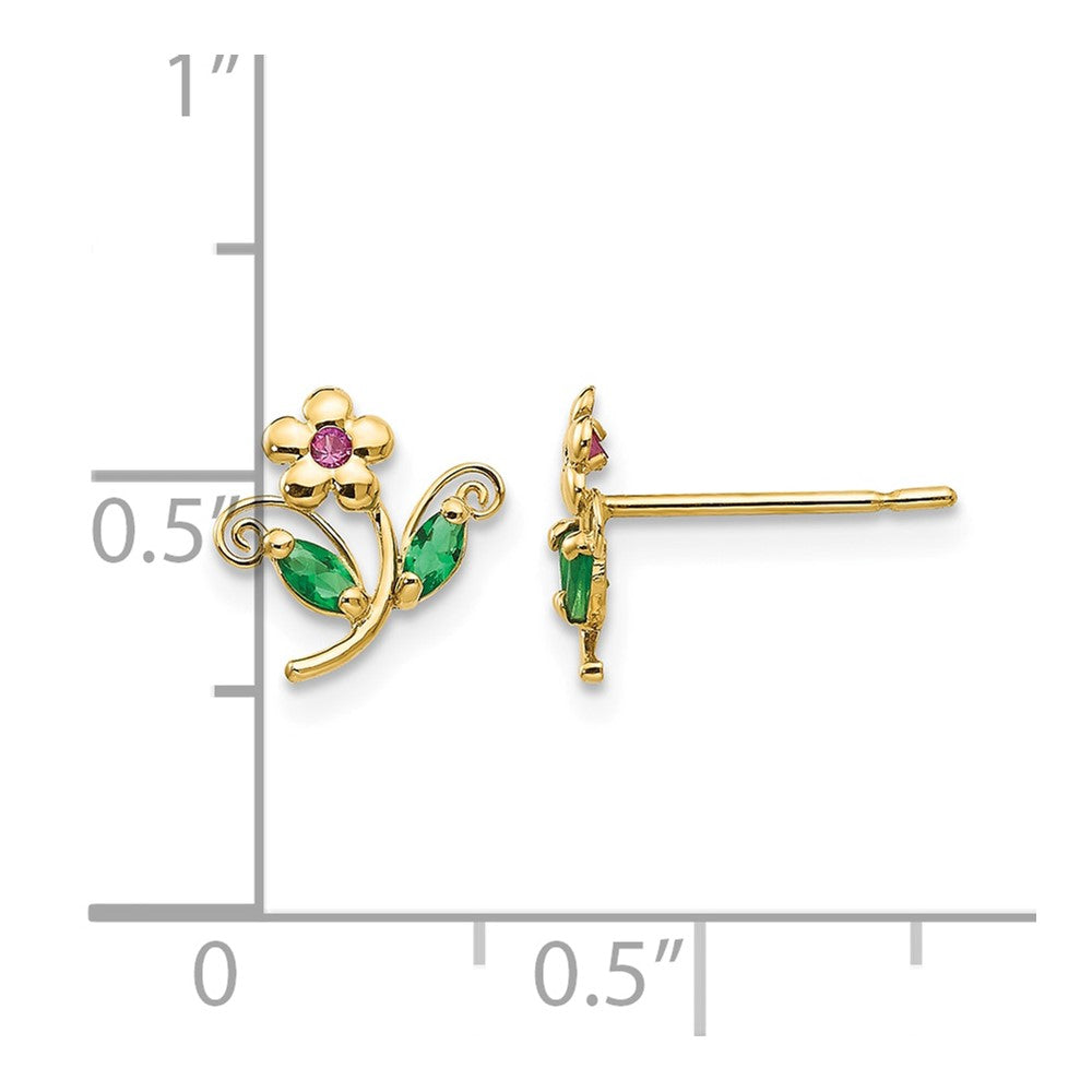 14k Madi K Red and Green CZ Flower Childrens Post Earrings