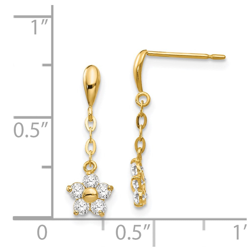 14k Madi K CZ Flower Dangle Childrens Post Earrings