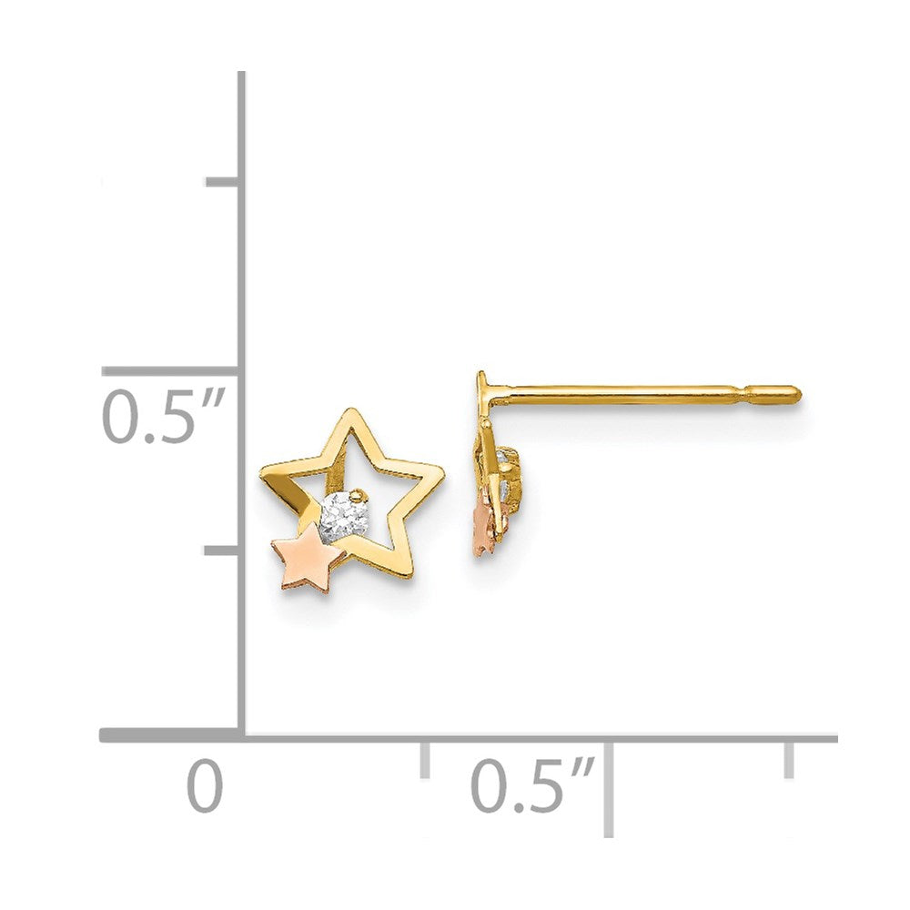 14k Yellow and Rose Gold Madi K CZ Star Childrens Post Earrings