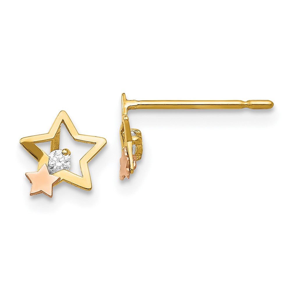 14k Yellow and Rose Gold Madi K CZ Star Childrens Post Earrings