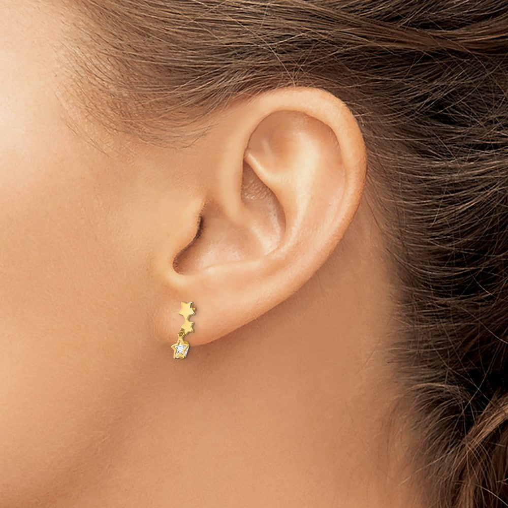 14k Madi K CZ Star Dangle Childrens Post Earrings