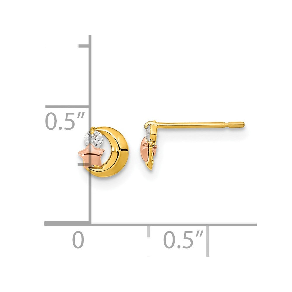 14k Yellow and Rose Gold Madi K CZ Moon and Star Childrens Post Earrings
