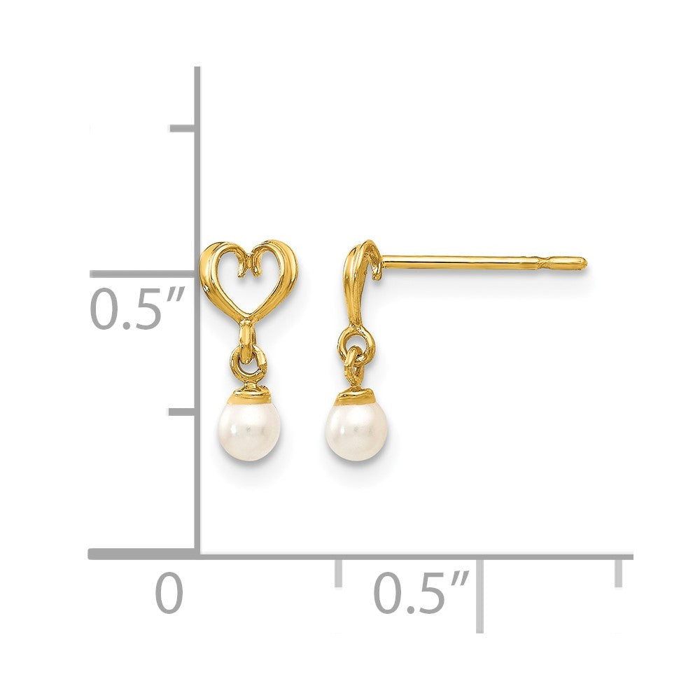 14k Madi K Freshwater Cultured Pearl Heart Dangle Childrens Post Earrings