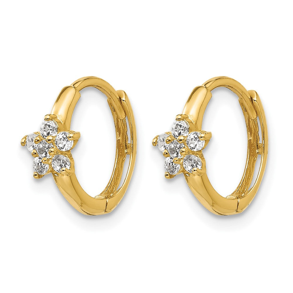 14k Madi K CZ Flower Childrens Hinged Hoop Earrings