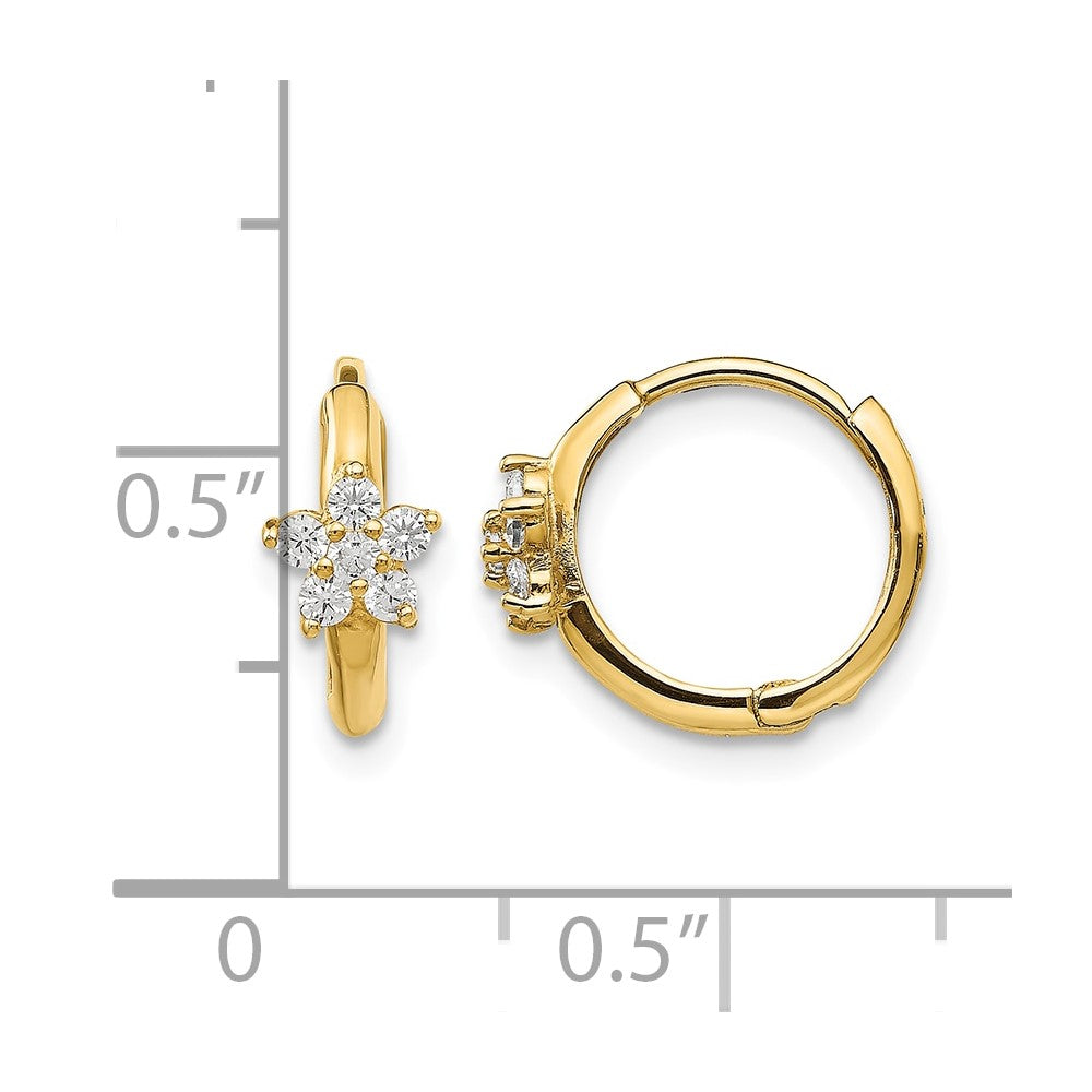 14k Madi K CZ Flower Childrens Hinged Hoop Earrings