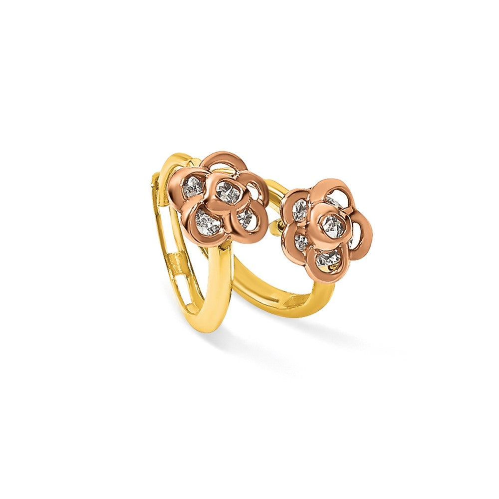 14k Yellow and Rose Gold Madi K CZ Flower Childrens Hinged Hoop Earrings