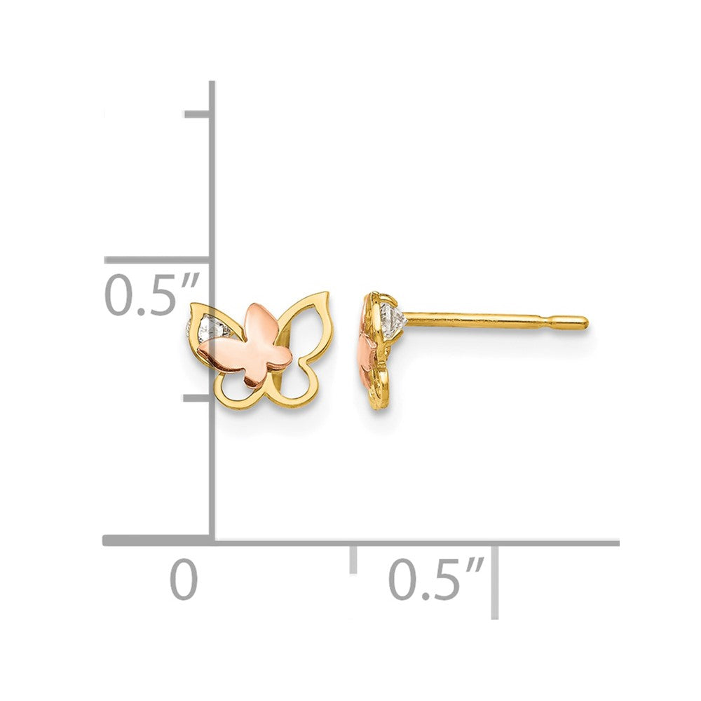 14k Yellow and Rose Gold Madi K CZ Butterfly Childrens Post Earrings