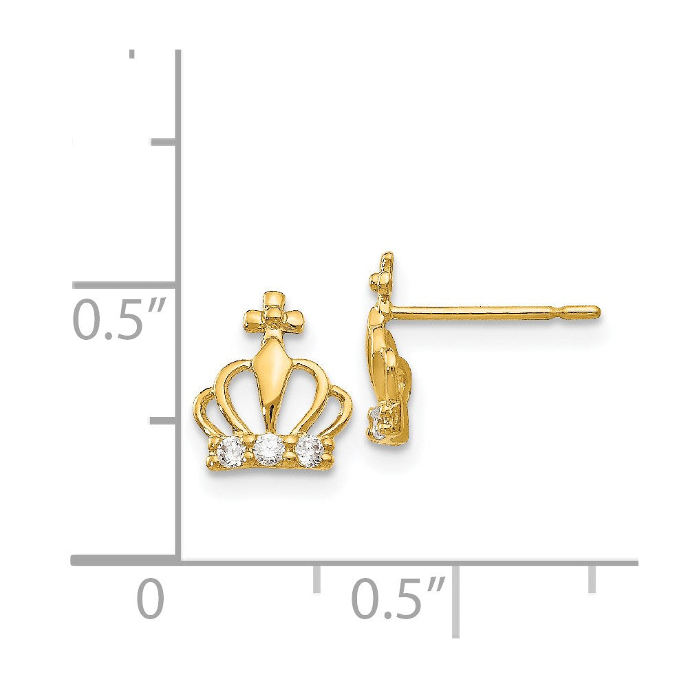 14k Madi K CZ Crown Childrens Post Earrings