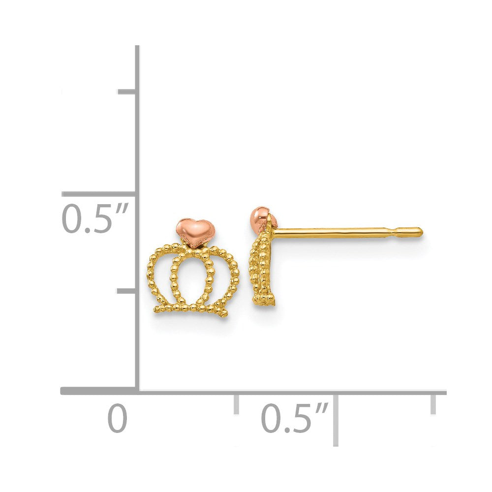 14k Yellow and Rose Gold Madi K Crown Childrens Post Earrings