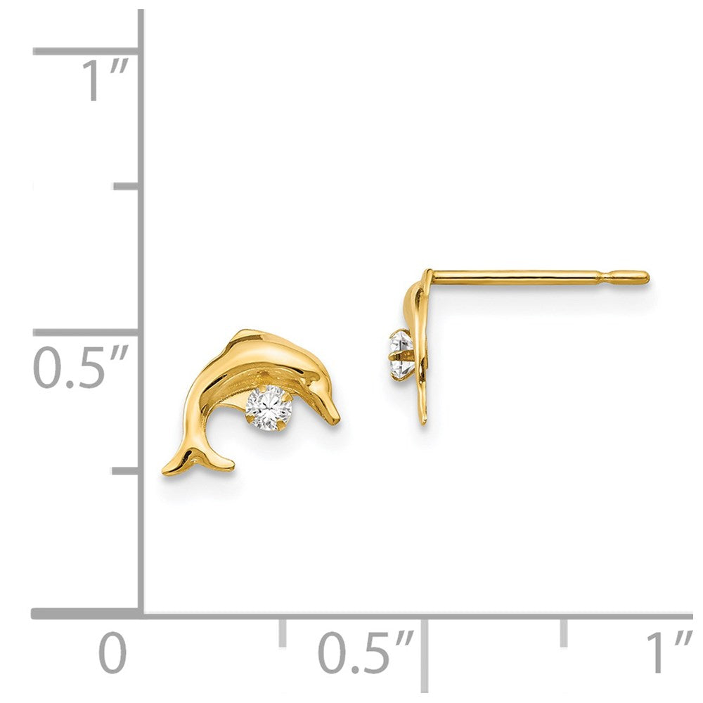 14k Madi K CZ Dolphin Childrens Post Earrings