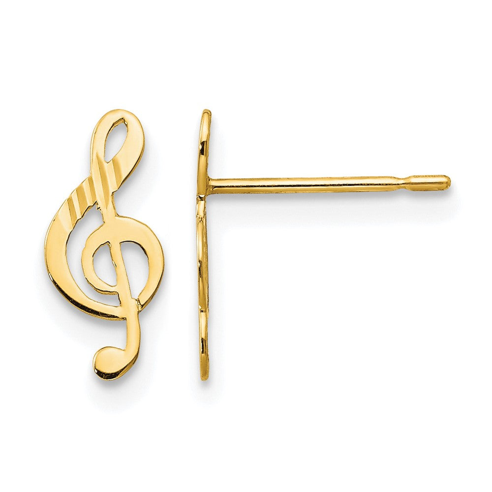 14k Madi K Diamond-cut Musical Treble Clef Childrens Post Earrings