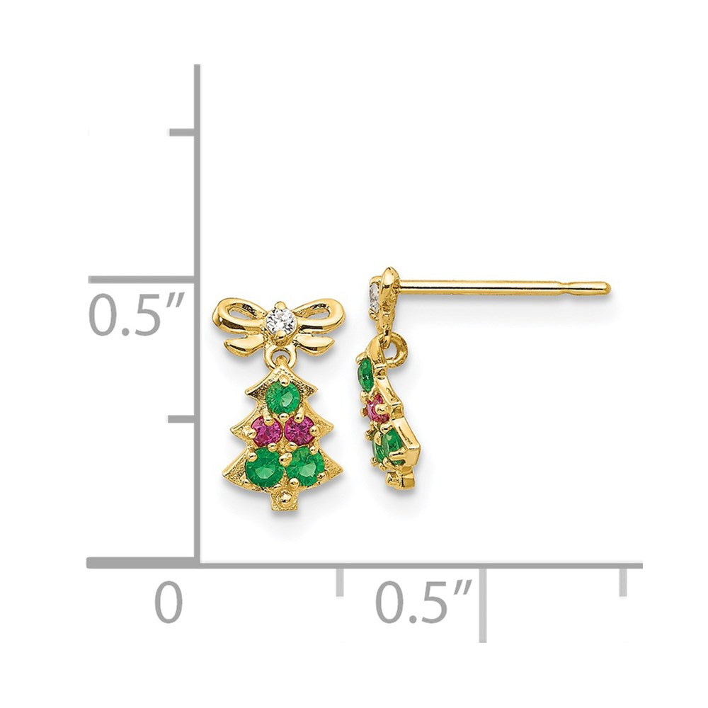 14k Madi K CZ Christmas Tree Dangle Childrens Post Earrings