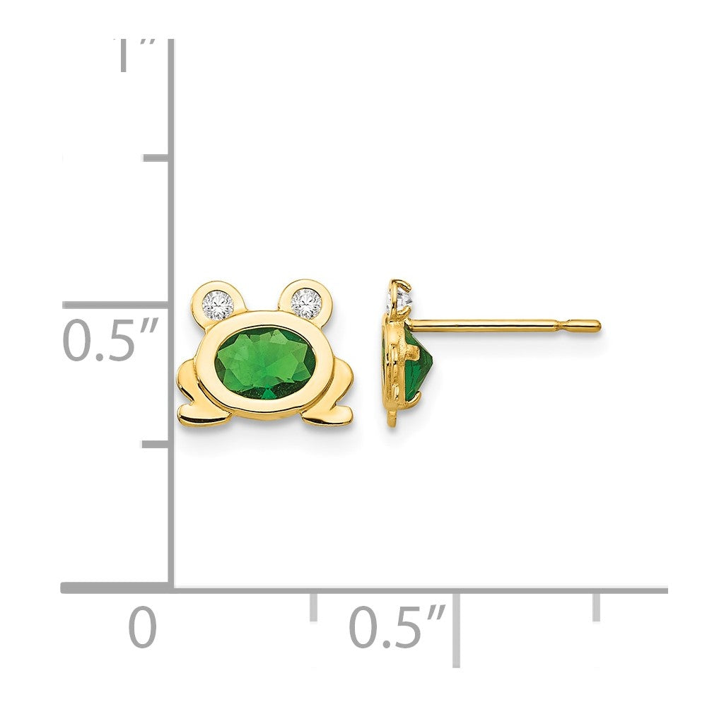 14k Madi K Green and Clear CZ Frog Childrens Post Earrings