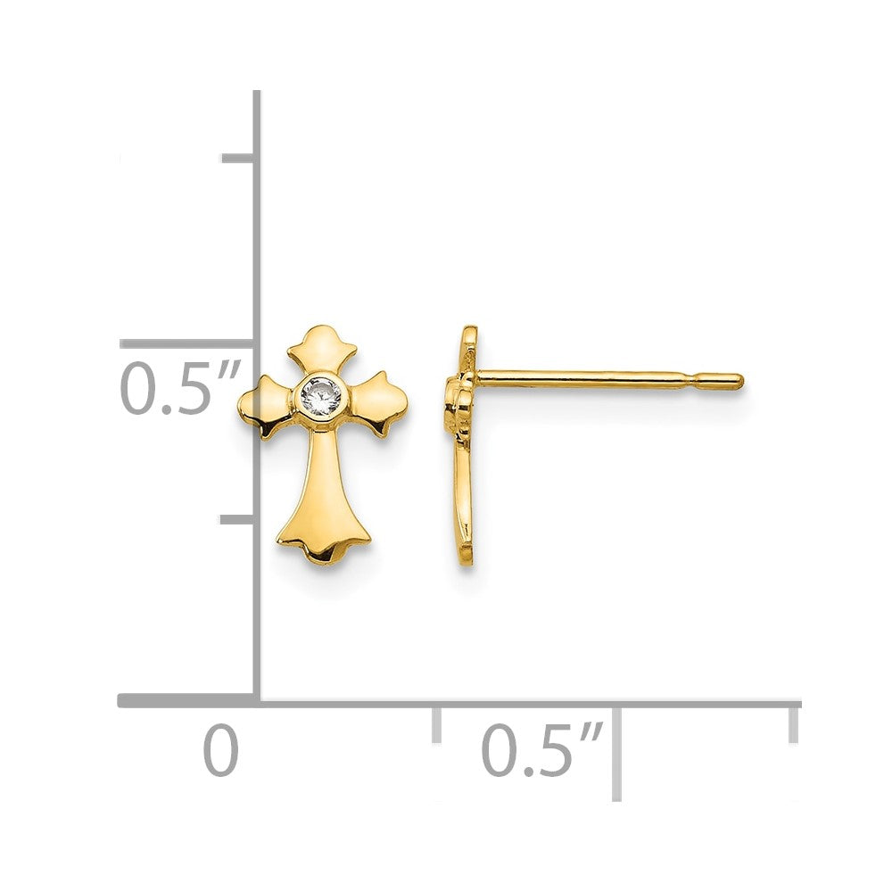 14k Madi K CZ Cross Childrens Post Earrings