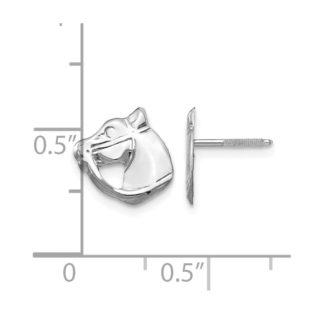 14k White Gold Madi K Horse Head Childrens Screwback Post Earrings