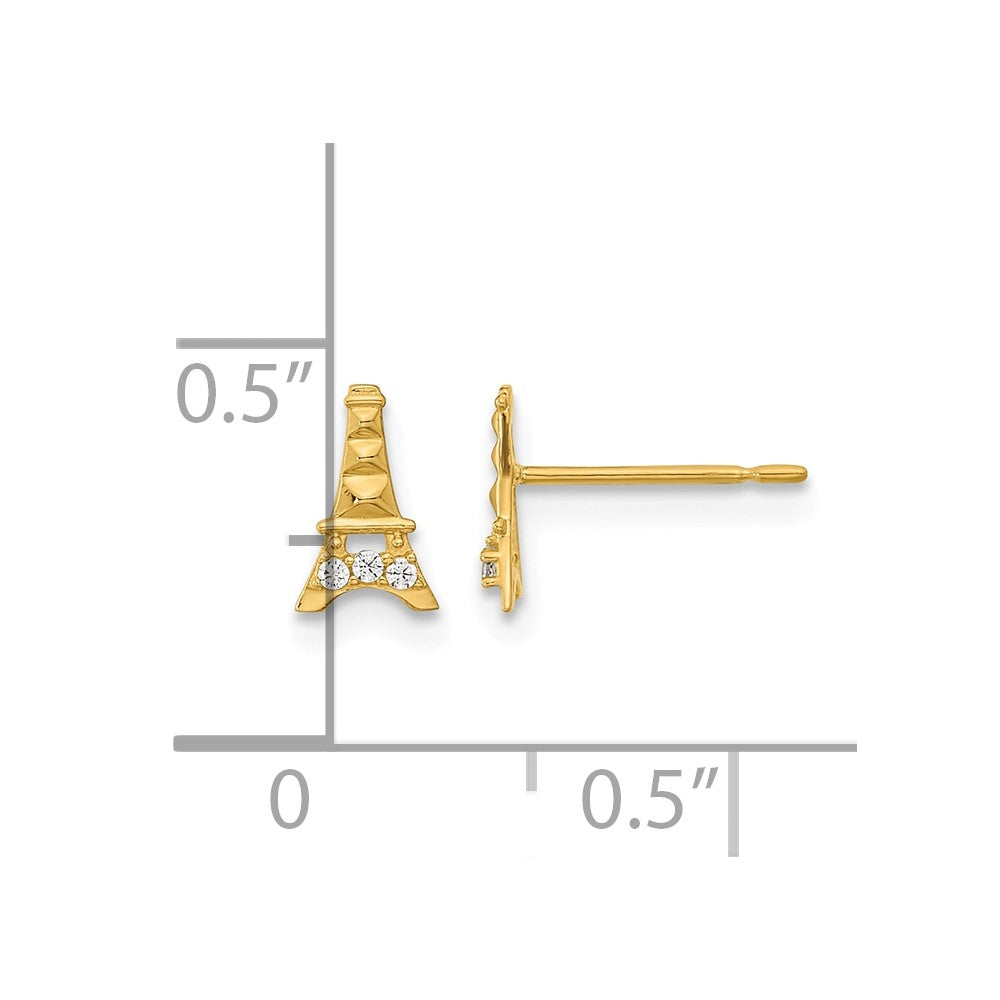 14k Madi K Kids CZ Eiffel Tower Childrens Post Earrings