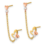 14k Madi K Two-tone CZ and Heart Double Post with Chain Single Earring