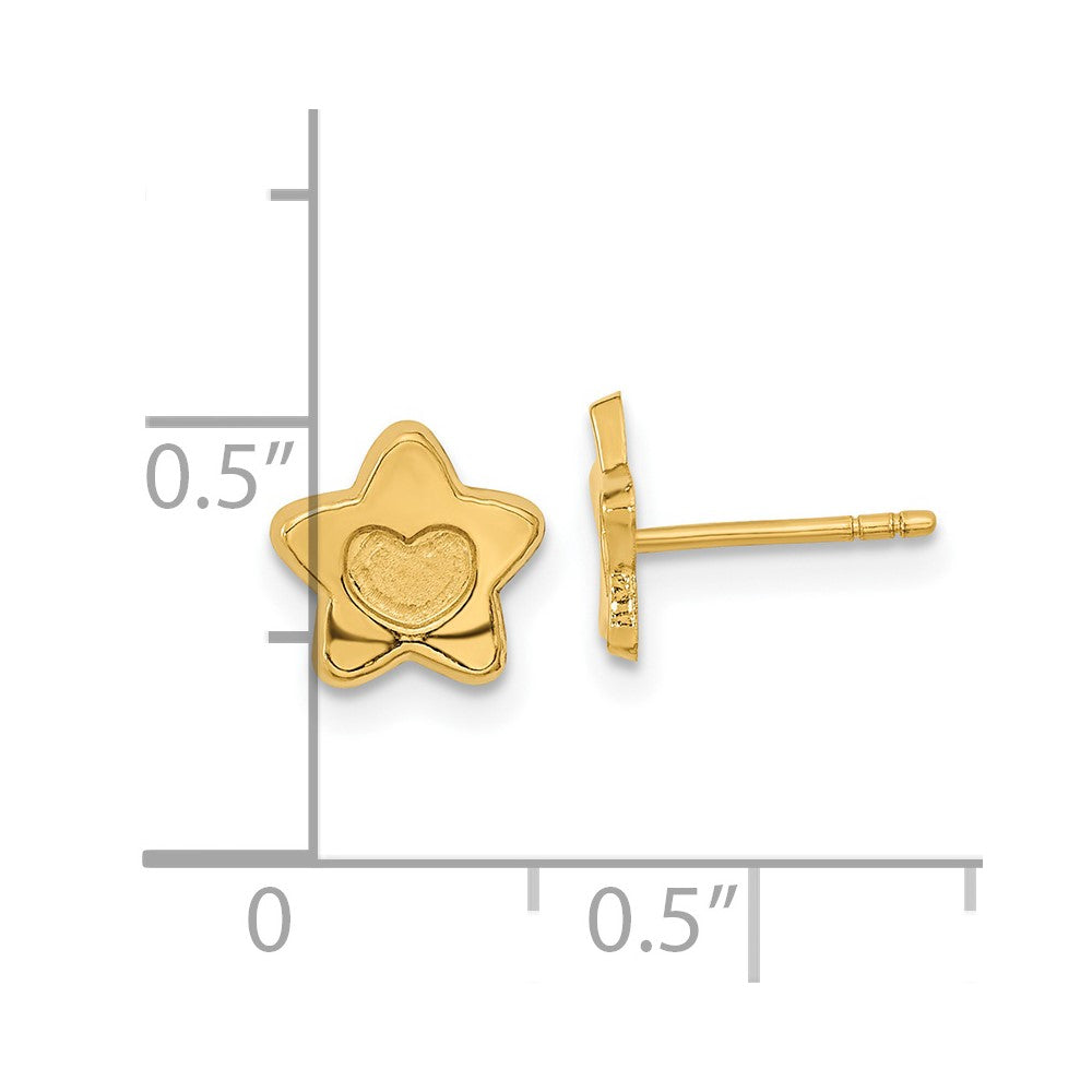 14k Madi K Satin and Polished Heart in Star Childrens Post Earrings