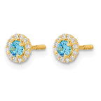 14k Madi K Polished 3mm Round Blue and Clear CZ Halo Screwback Post Earrings