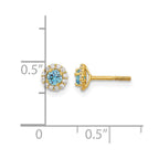14k Madi K Polished 3mm Round Blue and Clear CZ Halo Screwback Post Earrings