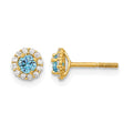 14k Madi K Polished 3mm Round Blue and Clear CZ Halo Screwback Post Earrings