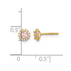 14k Madi K Polished 3mm Round Pink and Clear CZ Halo Screwback Post Earrings