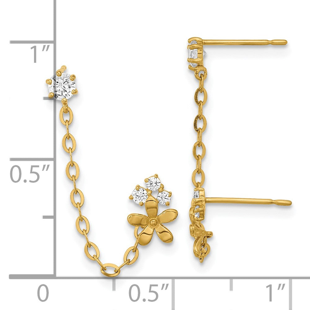 14k Madi K CZ Flower Double Post with Chain Single Earring