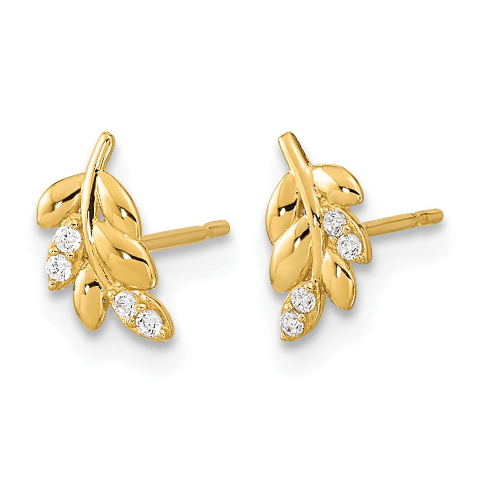14k Madi K Kids CZ Fern Leaf Childrens Post Earrings