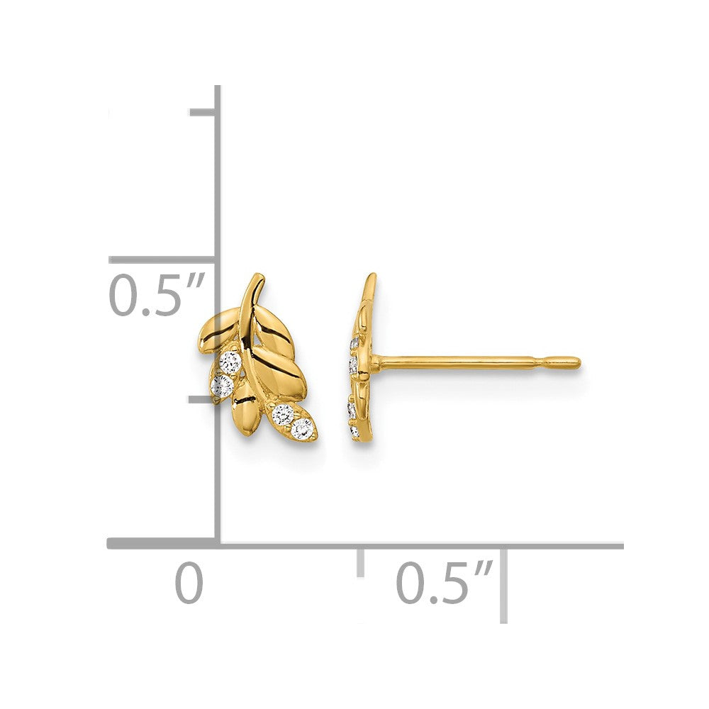 14k Madi K Kids CZ Fern Leaf Childrens Post Earrings
