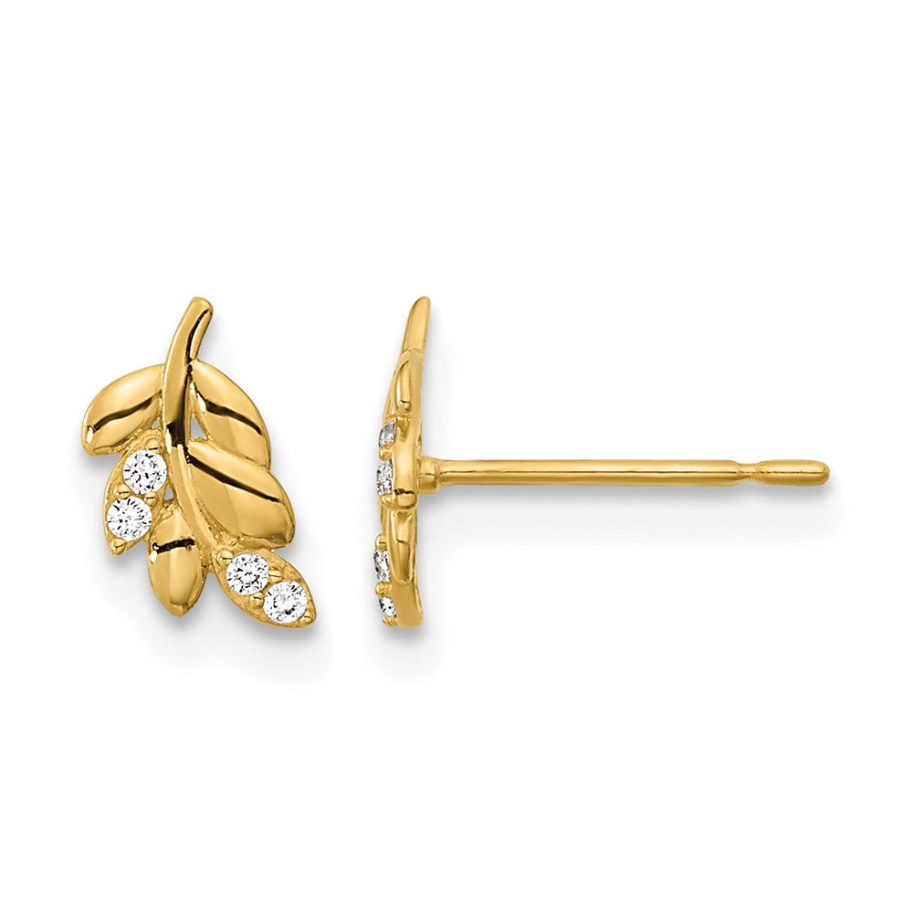 14k Madi K Kids CZ Fern Leaf Childrens Post Earrings