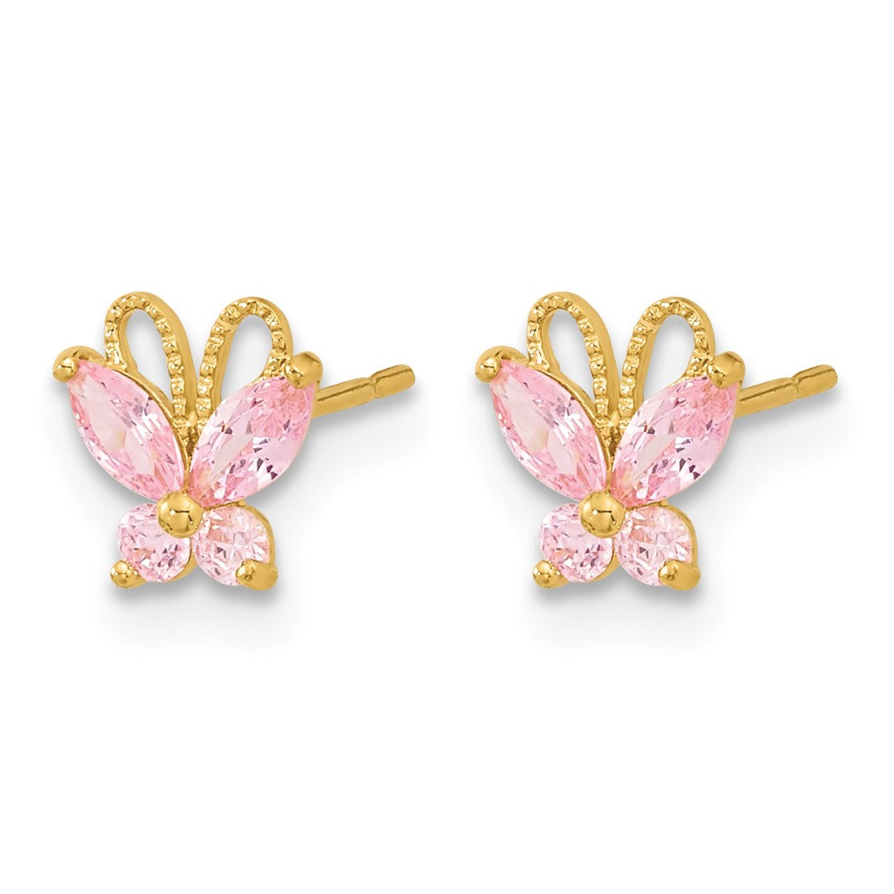 14k Madi K Kids Pink CZ Butterfly Childrens Post Earrings